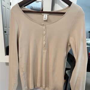 H&M Beige Long Sleeve Henley Top
